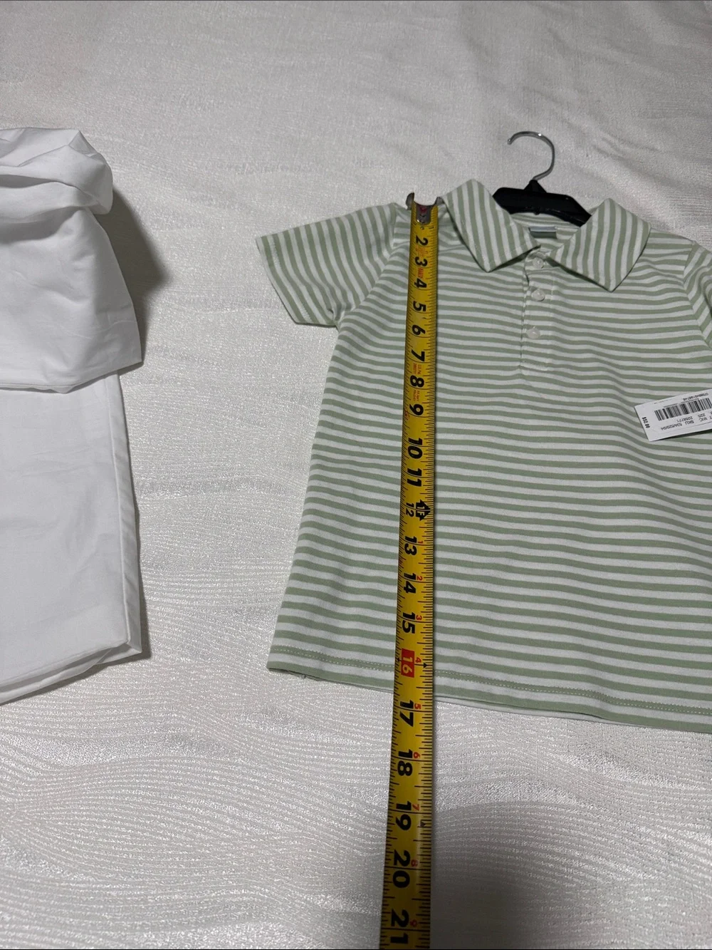 Edgehill Collection White Elastic Waist Pants with Green-Striped Polo for boys 5